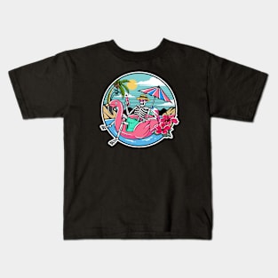 Summer Skeleton Floating in a Pool Kids T-Shirt